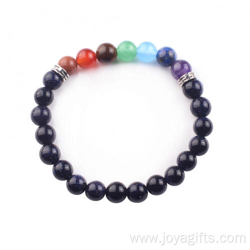 Custom Fancy Ladies 8MM 7Chakra Charm Blue GoldStone Bead Bracelets